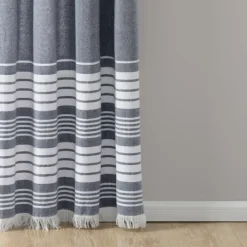 Kirkland's Home Navy Nantucket Fringe Curtain Panel Set, 84 In.- Curtains & Drapes