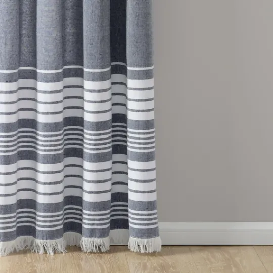 Kirkland's Home Navy Nantucket Fringe Curtain Panel Set, 84 In.- Curtains & Drapes