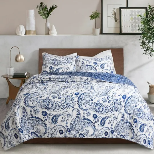 Kirkland's Home Navy Paisley 3-Pc. Full/Queen Reversible Quilt Set- Quilts