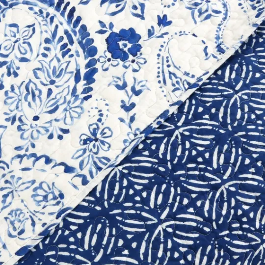 Kirkland's Home Navy Paisley 3-Pc. Full/Queen Reversible Quilt Set- Quilts