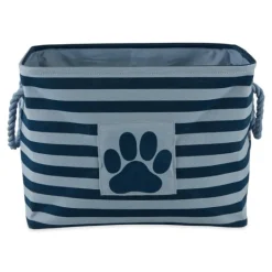 Kirkland's Home Navy Paw Patch Stripe Rectangle Pet Basket- Baskets & Boxes