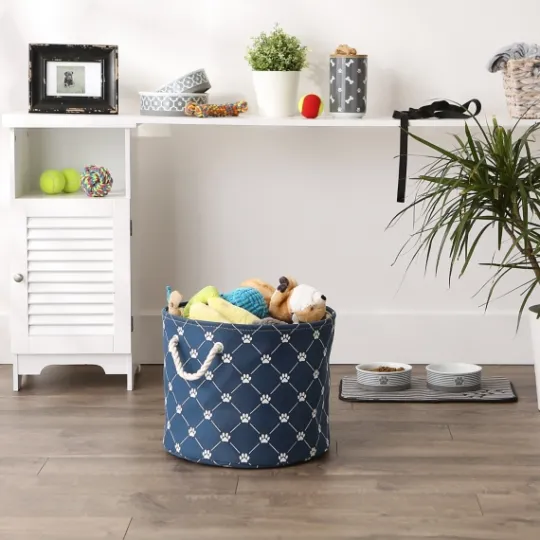 Kirkland's Home Navy Paw Trellis Round Basket, 15 In.- Baskets & Boxes