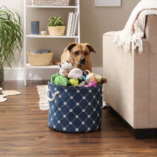 Kirkland's Home Navy Paw Trellis Round Basket, 15 In.- Baskets & Boxes