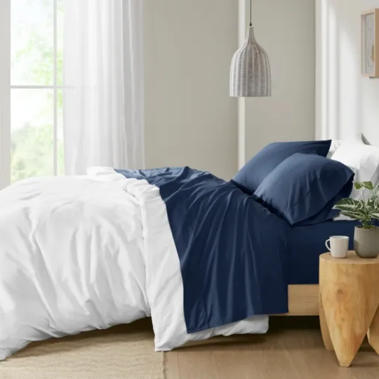 Kirkland's Home Navy Peached Percale 4-Pc. King Sheet Set- Bed Sheets