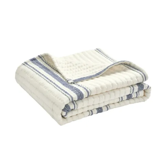 Kirkland's Home Navy Pick Stitch Stripe Decorative Throw- Blankets & Throws