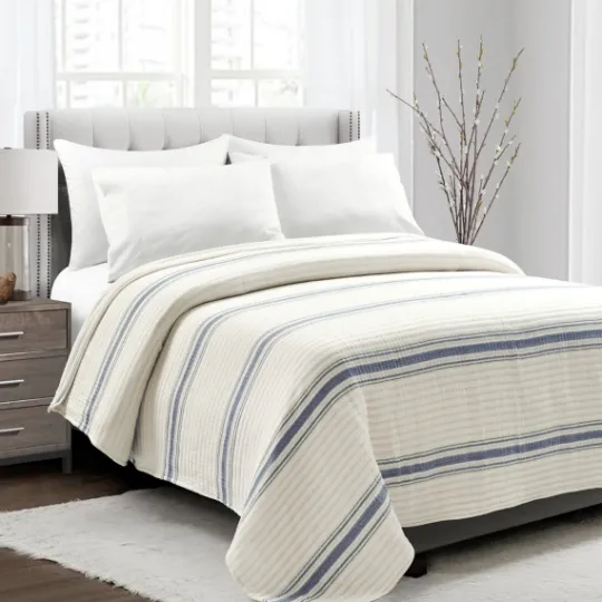 Kirkland's Home Navy Pick Stitch Stripe Queen Quilt- Quilts