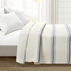 Kirkland's Home Navy Pick Stitch Stripe Queen Quilt- Quilts