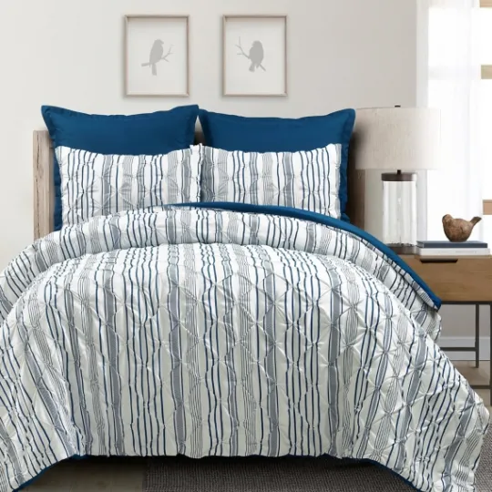Kirkland's Home Navy Pintuck Stripe Full/Queen 5-Pc. Comforter Set- Comforters