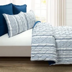 Kirkland's Home Navy Pintuck Stripe King 5-Pc. Comforter Set- Comforters