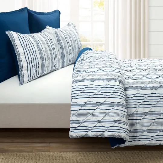 Kirkland's Home Navy Pintuck Stripe King 5-Pc. Comforter Set- Comforters