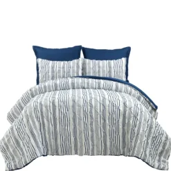 Kirkland's Home Navy Pintuck Stripe King 5-Pc. Comforter Set- Comforters