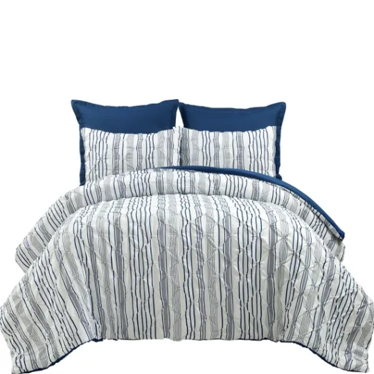 Kirkland's Home Navy Pintuck Stripe King 5-Pc. Comforter Set- Comforters