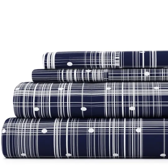 Kirkland's Home Navy Plaid Polka Dot 3-Pc. Twin Sheet Set- Bed Sheets
