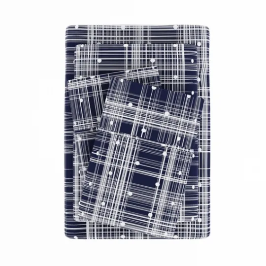 Kirkland's Home Navy Plaid Polka Dot 3-Pc. Twin Sheet Set- Bed Sheets