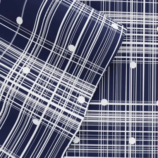 Kirkland's Home Navy Plaid Polka Dot 3-Pc. Twin Sheet Set- Bed Sheets