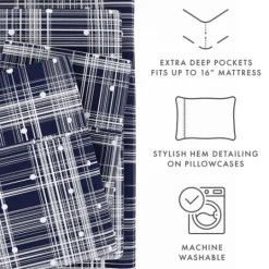 Kirkland's Home Navy Plaid Polka Dot 3-Pc. Twin Sheet Set- Bed Sheets