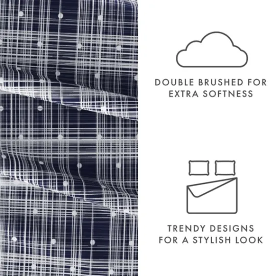 Kirkland's Home Navy Plaid Polka Dot 3-Pc. Twin Sheet Set- Bed Sheets