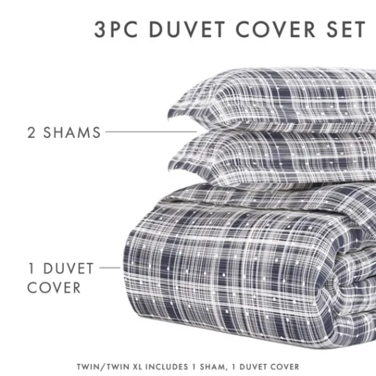 Kirkland's Home Navy Plaid Polka Dot 2-Pc. Twin Duvet Cover Set- Duvets