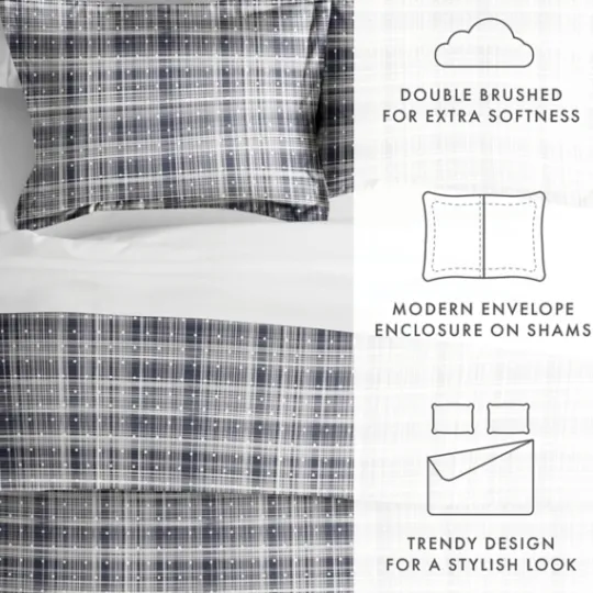 Kirkland's Home Navy Plaid Polka Dot 2-Pc. Twin Duvet Cover Set- Duvets