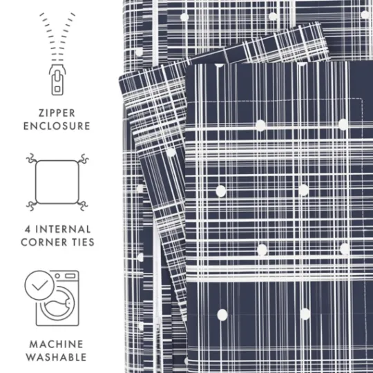 Kirkland's Home Navy Plaid Polka Dot 2-Pc. Twin Duvet Cover Set- Duvets
