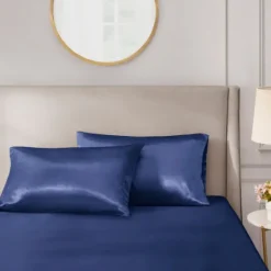 Kirkland's Home Navy Satin King 2-Pc. Pillow Case Set- Bed Sheets