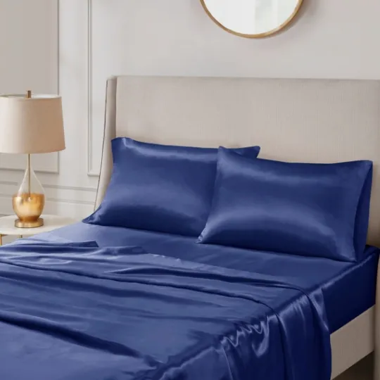 Kirkland's Home Navy Satin King 2-Pc. Pillow Case Set- Bed Sheets