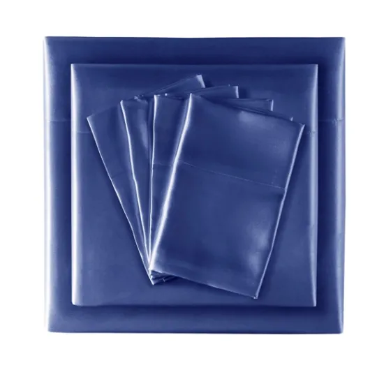 Kirkland's Home Navy Satin 6-Pc. Full Sheet Set- Bed Sheets
