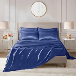 Kirkland's Home Navy Satin 6-Pc. Full Sheet Set- Bed Sheets