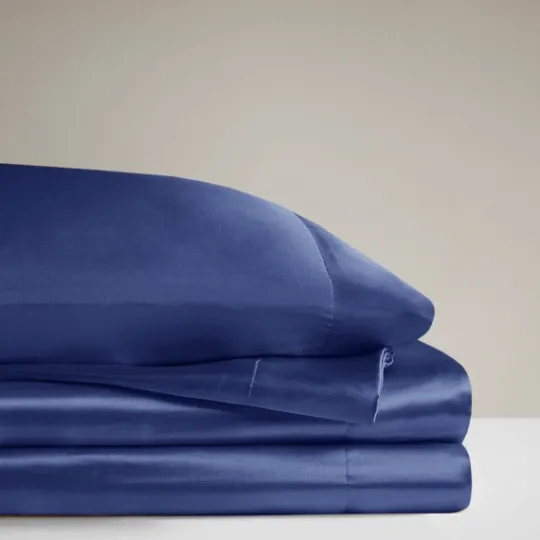 Kirkland's Home Navy Satin 6-Pc. Full Sheet Set- Bed Sheets