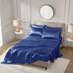 Kirkland's Home Navy Satin 6-Pc. King Sheet Set- Bed Sheets