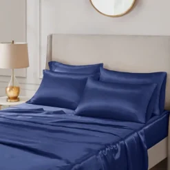 Kirkland's Home Navy Satin 6-Pc. King Sheet Set- Bed Sheets