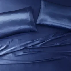Kirkland's Home Navy Satin Standard 2-Pc. Pillow Case Set- Bed Sheets