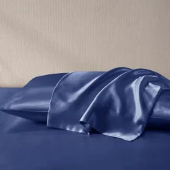 Kirkland's Home Navy Satin Standard 2-Pc. Pillow Case Set- Bed Sheets
