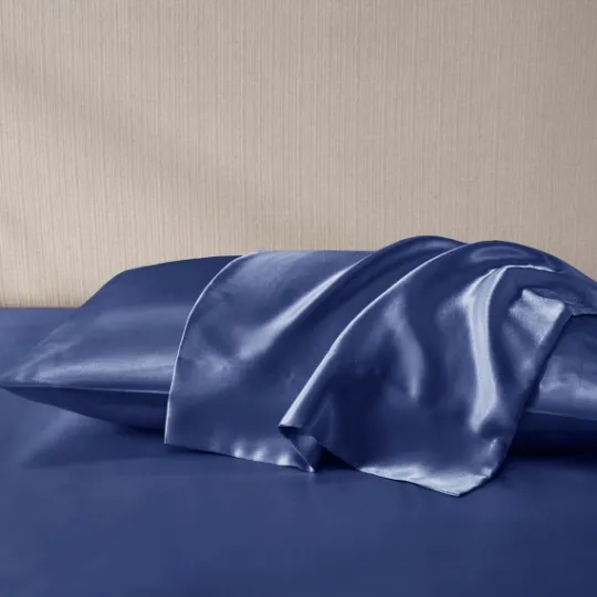 Kirkland's Home Navy Satin Standard 2-Pc. Pillow Case Set- Bed Sheets
