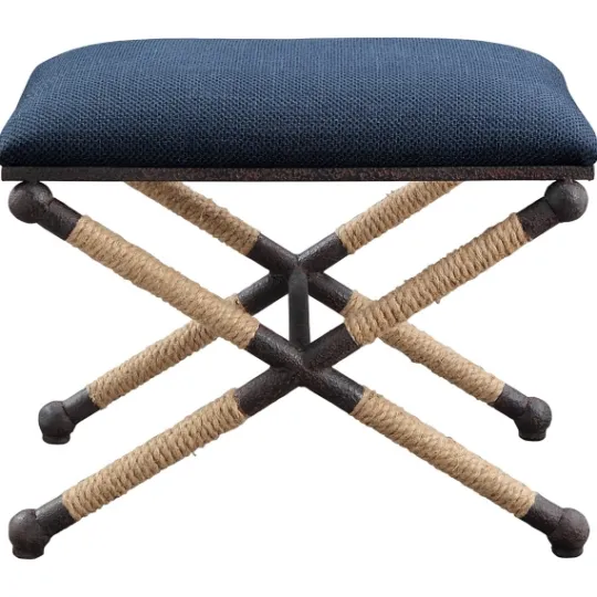 Kirkland's Home Navy Seat And Black Metal Ottoman- Benches & Ottomans