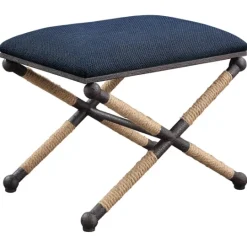 Kirkland's Home Navy Seat And Black Metal Ottoman- Benches & Ottomans