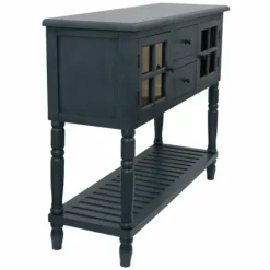 Kirkland's Home Navy Slatted Windowpane Console Table- Console Tables