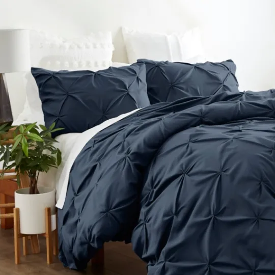 Kirkland's Home Navy Soft Pinched 3-Pc. King Duvet Cover Set- Duvets