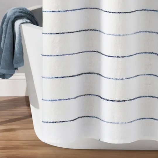 Kirkland's Home Navy Stripe Ombre Shower Curtain- Shower Curtains