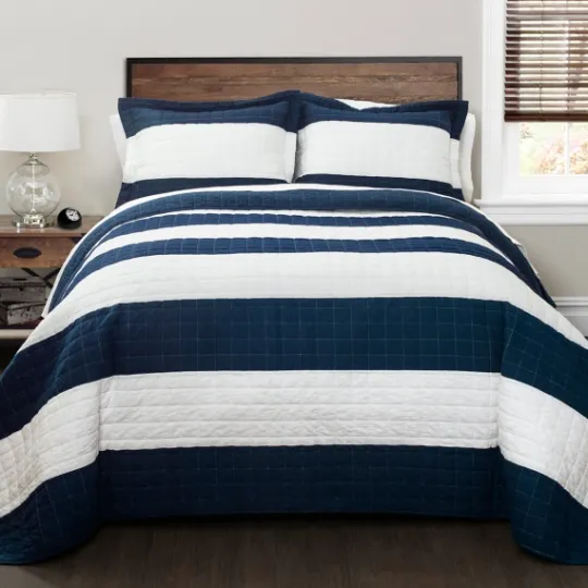 Kirkland's Home Navy Stripe 3-Pc. Full/Queen Quilt Set- Quilts