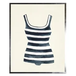 Kirkland's Home Navy Striped Bathing Suit Framed Art Print- Framed Art