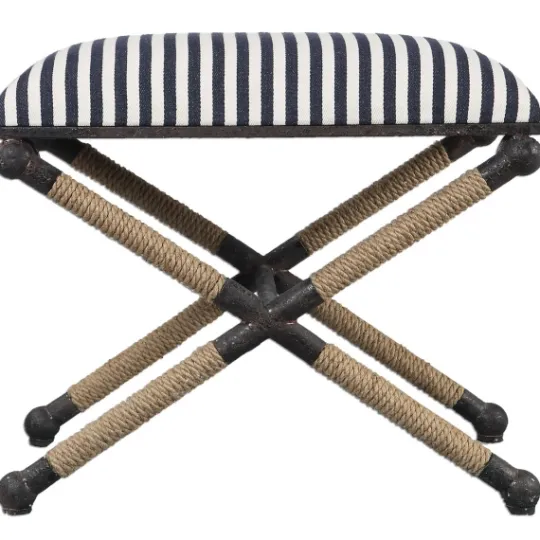 Kirkland's Home Navy Striped Seat And Black Metal Ottoman- Benches & Ottomans