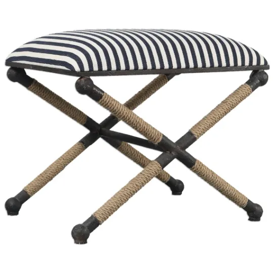 Kirkland's Home Navy Striped Seat And Black Metal Ottoman- Benches & Ottomans