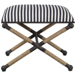 Kirkland's Home Navy Striped Seat And Black Metal Ottoman- Benches & Ottomans