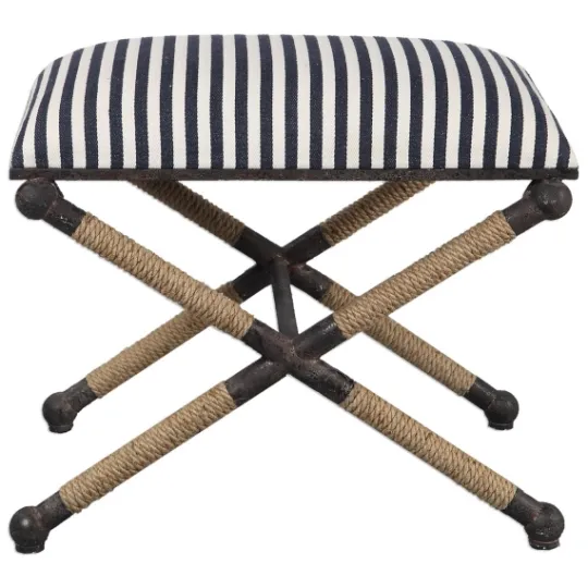 Kirkland's Home Navy Striped Seat And Black Metal Ottoman- Benches & Ottomans
