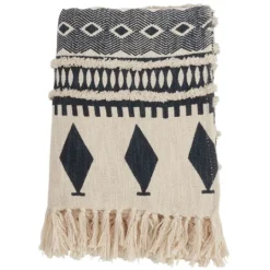 Kirkland's Home Navy Textured Geometric Fringed Throw- Blankets & Throws
