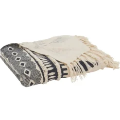 Kirkland's Home Navy Textured Geometric Fringed Throw- Blankets & Throws