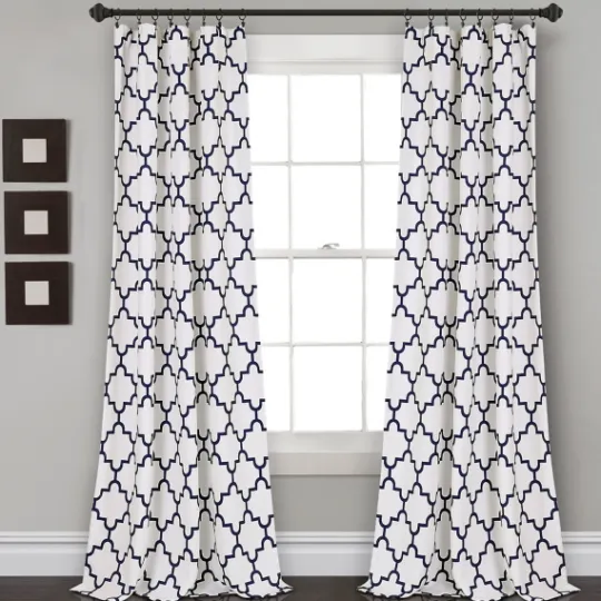 Kirkland's Home Navy Trellis Darkening Curtain Panel Set, 108 In.- Curtains & Drapes