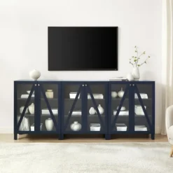 Kirkland's Home Navy Triangle 6-Door Wood Media Cabinet- Tv Stands & Media Consoles