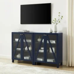 Kirkland's Home Navy Triangle 4-Door Wood Media Cabinet- Tv Stands & Media Consoles